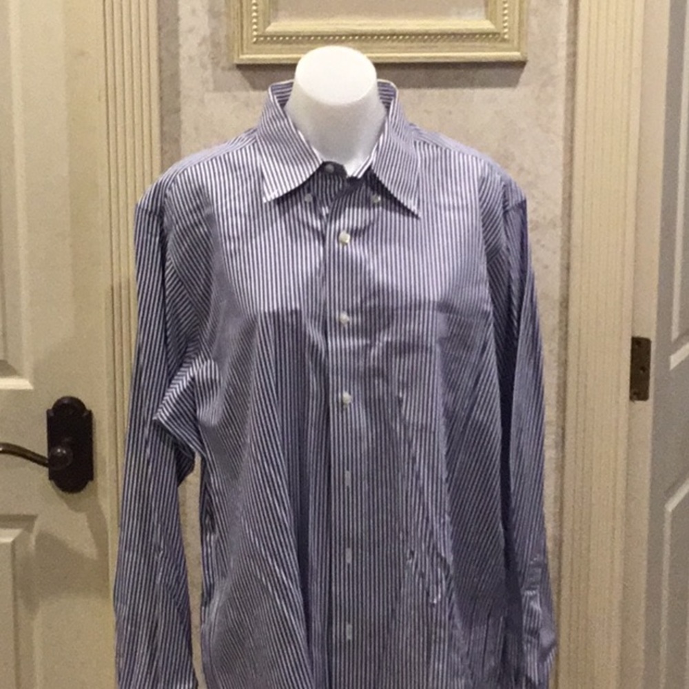 Size 16 1/2-35 brooks brothers blue pinstripe dress shirt with pocket,